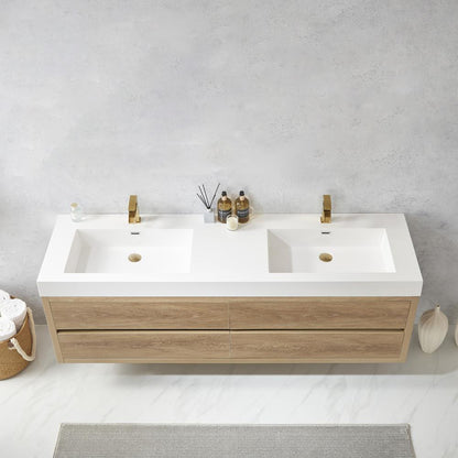 Double Sink Wall-Mount Bath Vanity with Composite Integral Square Sink Top