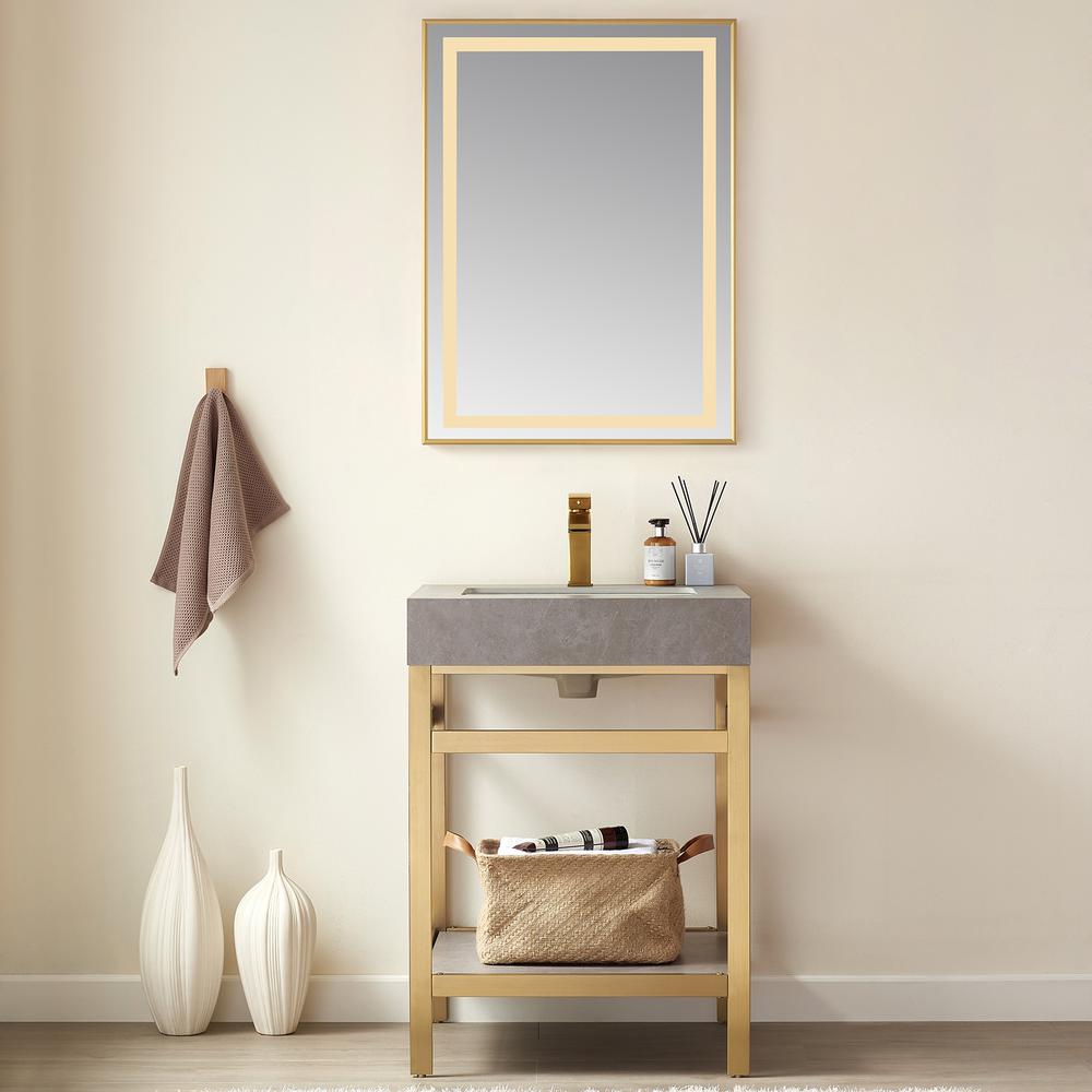 Rectangular Aluminum Framed LED Wall Mount Bathroom Vanity Mirror in Gold