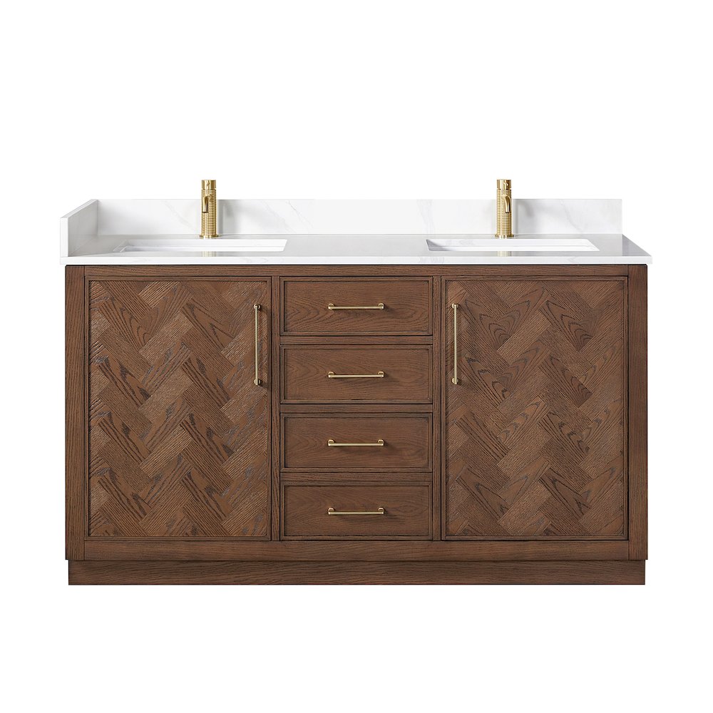 Jakarta 60M" Freestanding Double Bath Vanity in Aged Dark Brown Oak