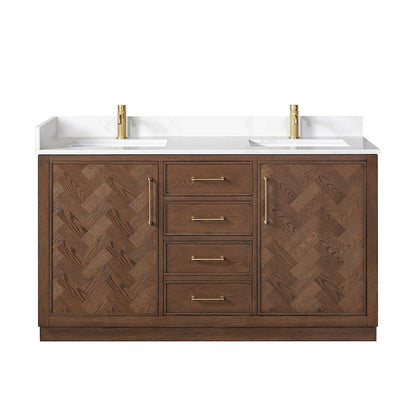 Jakarta 60M" Freestanding Double Bath Vanity in Aged Dark Brown Oak