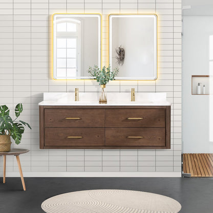 Cristo 60M" Floating Double Bath Vanity in Aged Dark Brown Oak
