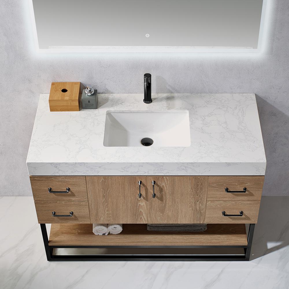 48B" Single Vanity with White Grain Stone Countertop With Mirror