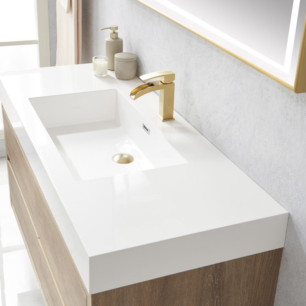 Single Sink Wall-Mount Bath Vanity Composite Integral Square Sink Top, Mirror