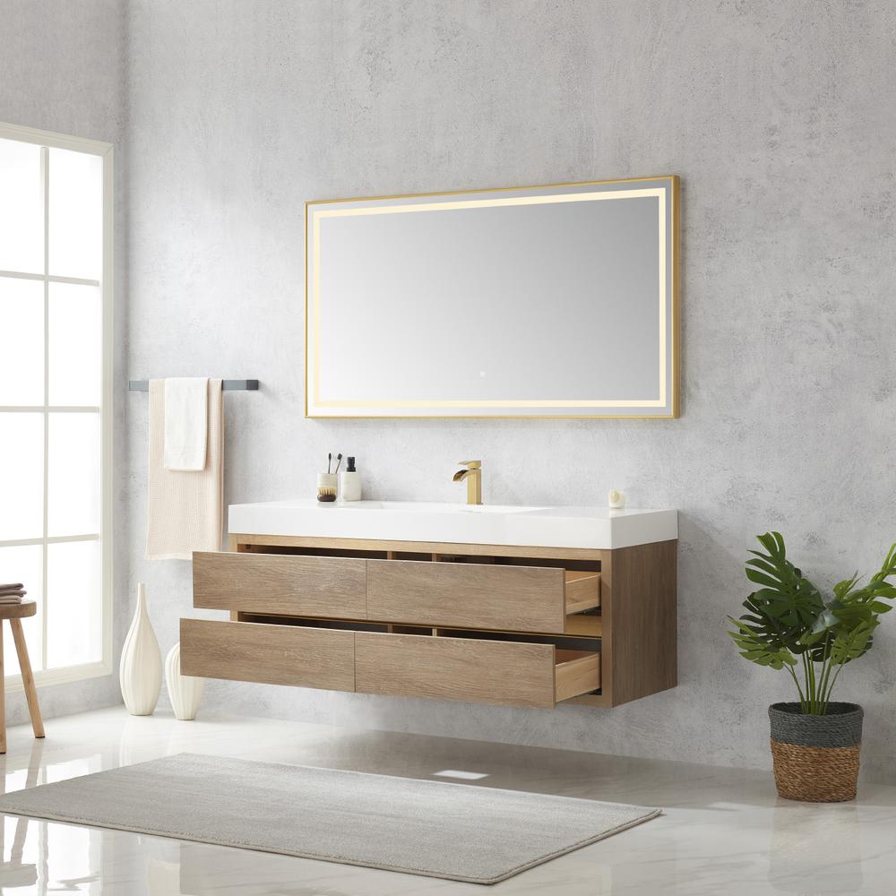 Single Sink Wall-Mount Bath Vanity Composite Integral Sink Top and Mirror