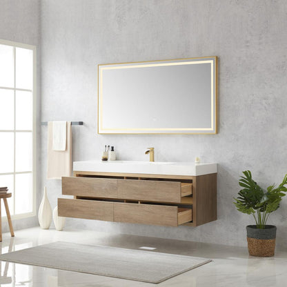 Single Sink Wall-Mount Bath Vanity Composite Integral Sink Top and Mirror