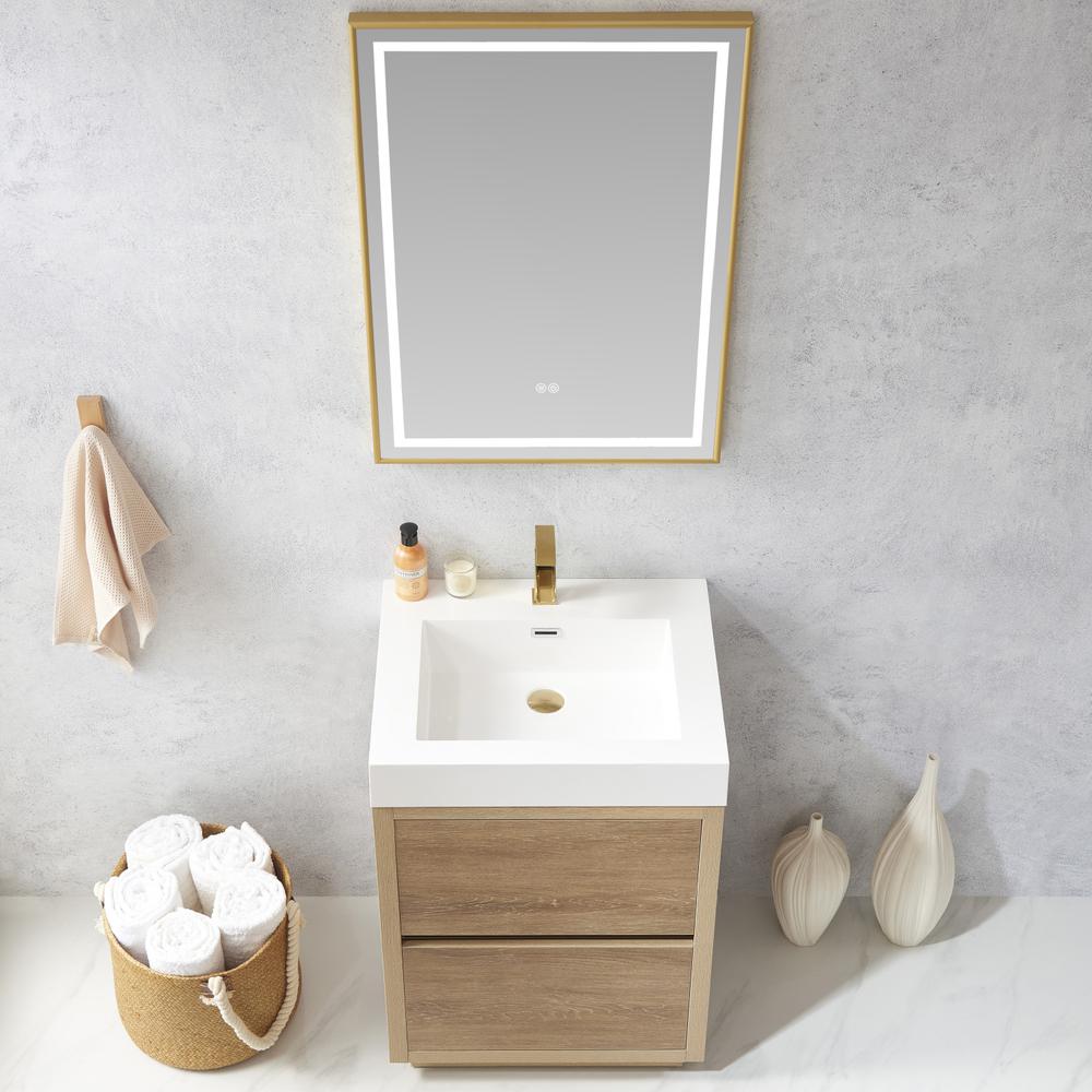 Single Sink Bath Vanity with Composite Integral Square Sink Top and Mirror