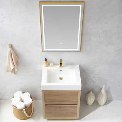 Single Sink Bath Vanity with Composite Integral Square Sink Top and Mirror