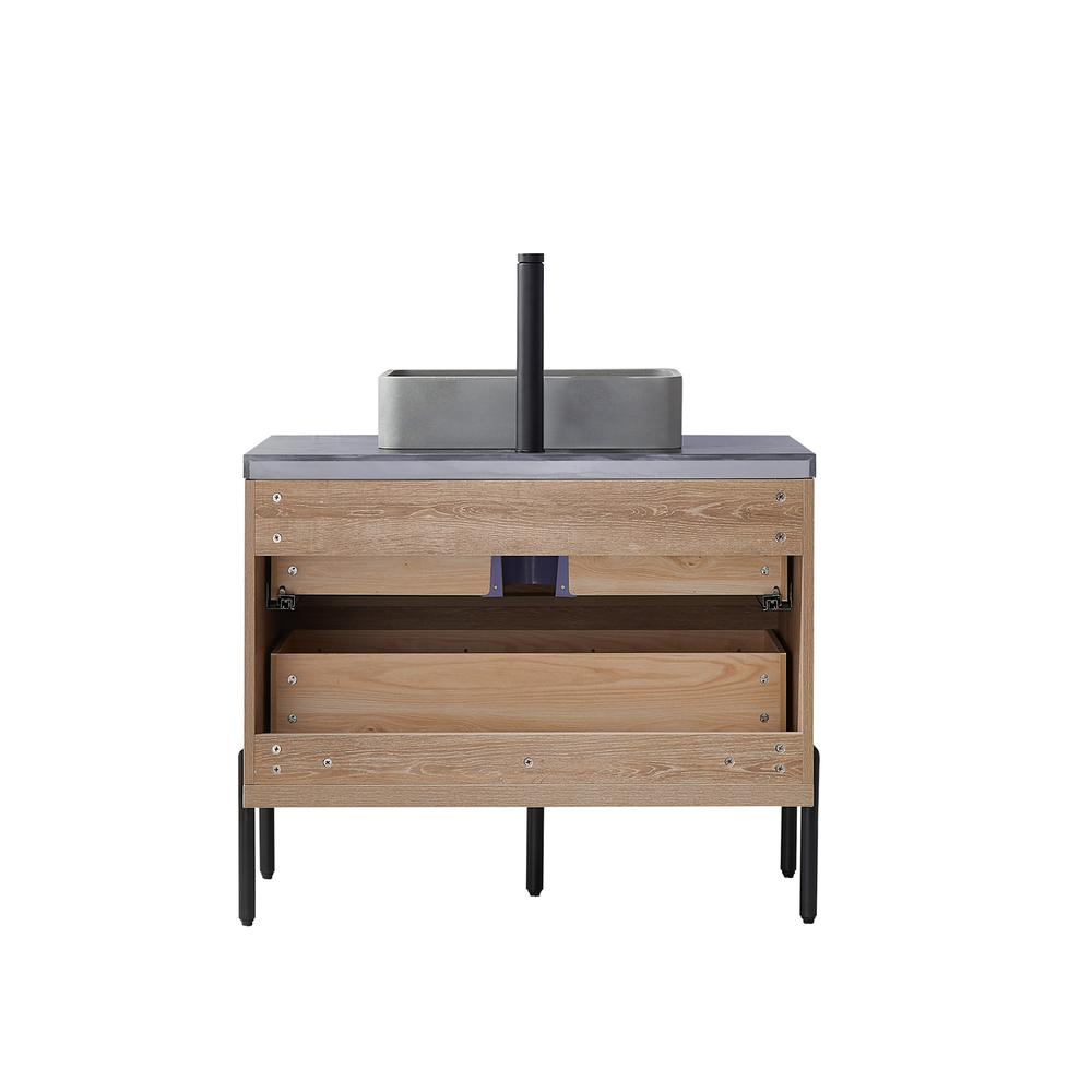 Single Sink Bath Vanity with Black Sintered Stone Top with Concrete Sink