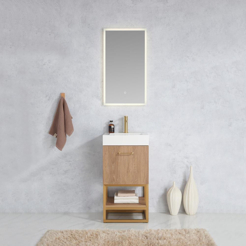 18" Single Sink Bath Vanity with Whole Artificial Stone Basin Top and Mirror