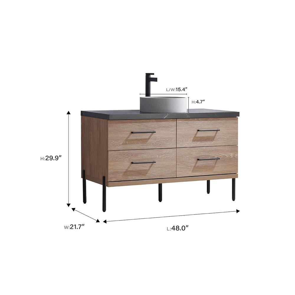 Single Sink Bath Vanity with Sintered Stone Top with Concrete Sink and Mirror