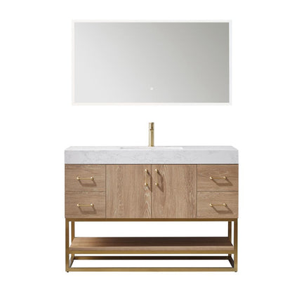 48" Single Vanity with White Grain Stone Countertop With Mirror