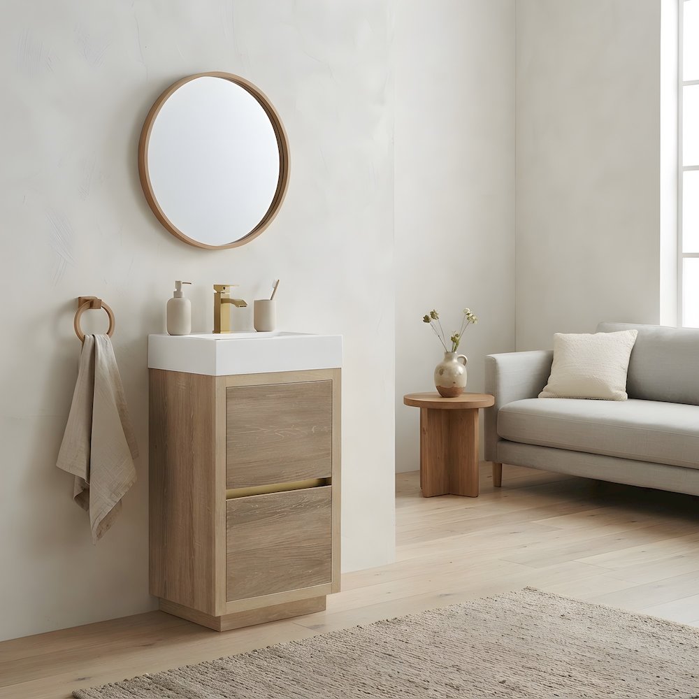 PVC Plywood Small Bathroom Vanity with Integral Square Sink Top with Storage