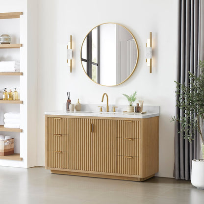 Cádiz 60" Single Vanity, Washed Ash Grey, Lightning White Composite Top & Mirror