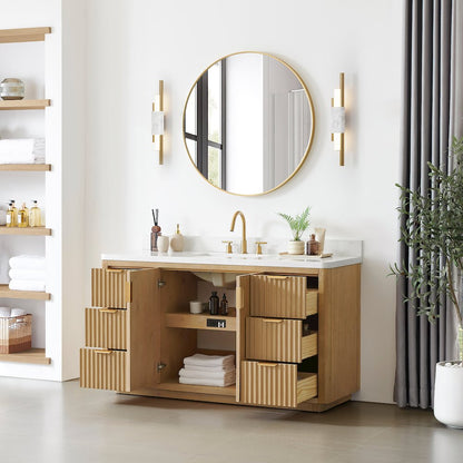 Cádiz 60" Single Vanity, Washed Ash Grey, Lightning White Composite Top & Mirror