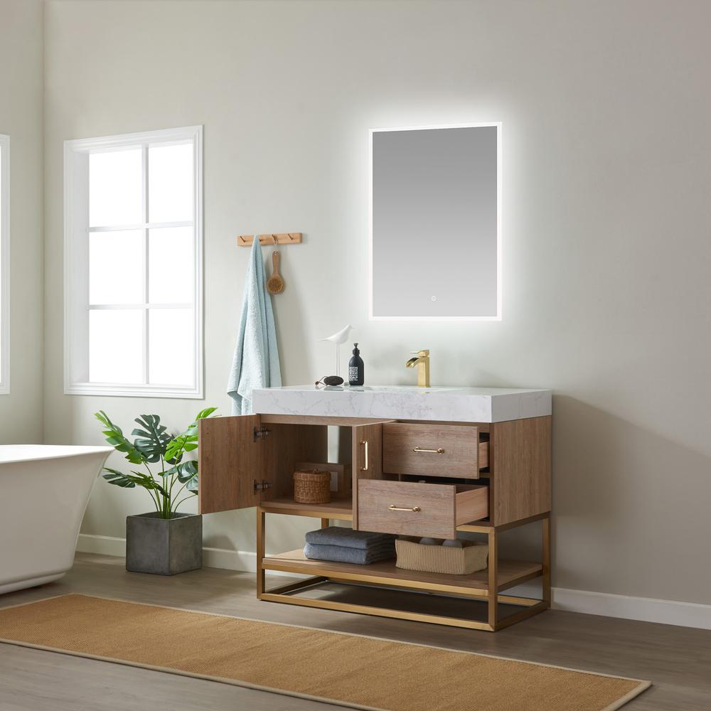 42" Single Vanity with White Grain Stone Countertop With Mirror