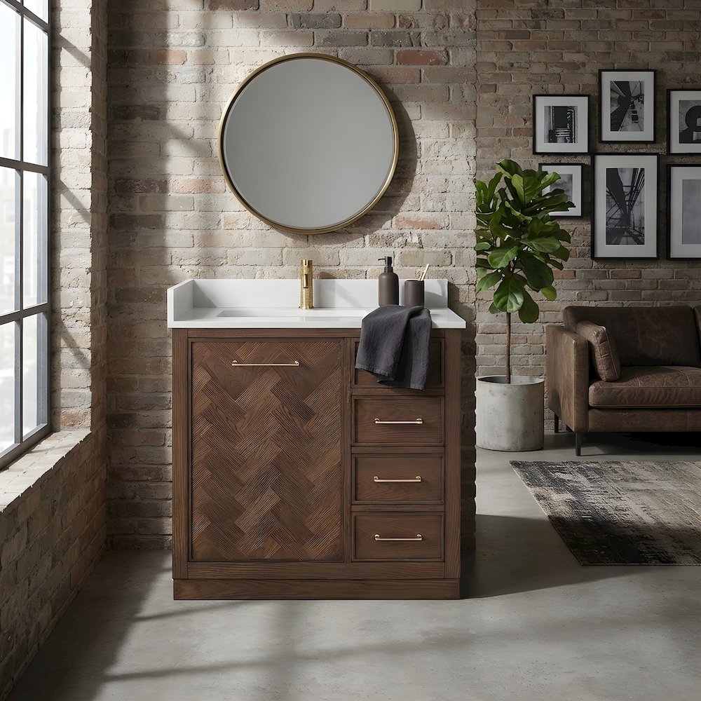 Solid Wood Freestanding Single Sink Bathroom Vanity, Aged Dark Brown Oak