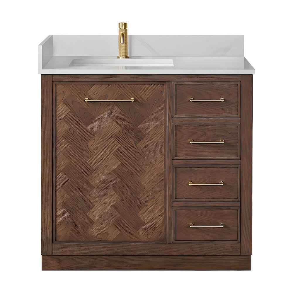 Solid Wood Freestanding Single Sink Bathroom Vanity, Aged Dark Brown Oak