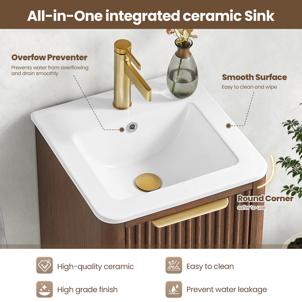 Mumbai 18" Single Vanity, Aged Dark Brown Oak, White Ceramic Basin