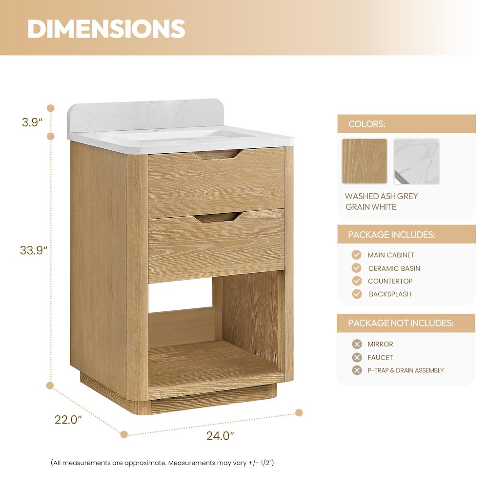 Harbin 24" Free-standing Single Bath Vanity in Washed Ash Grey