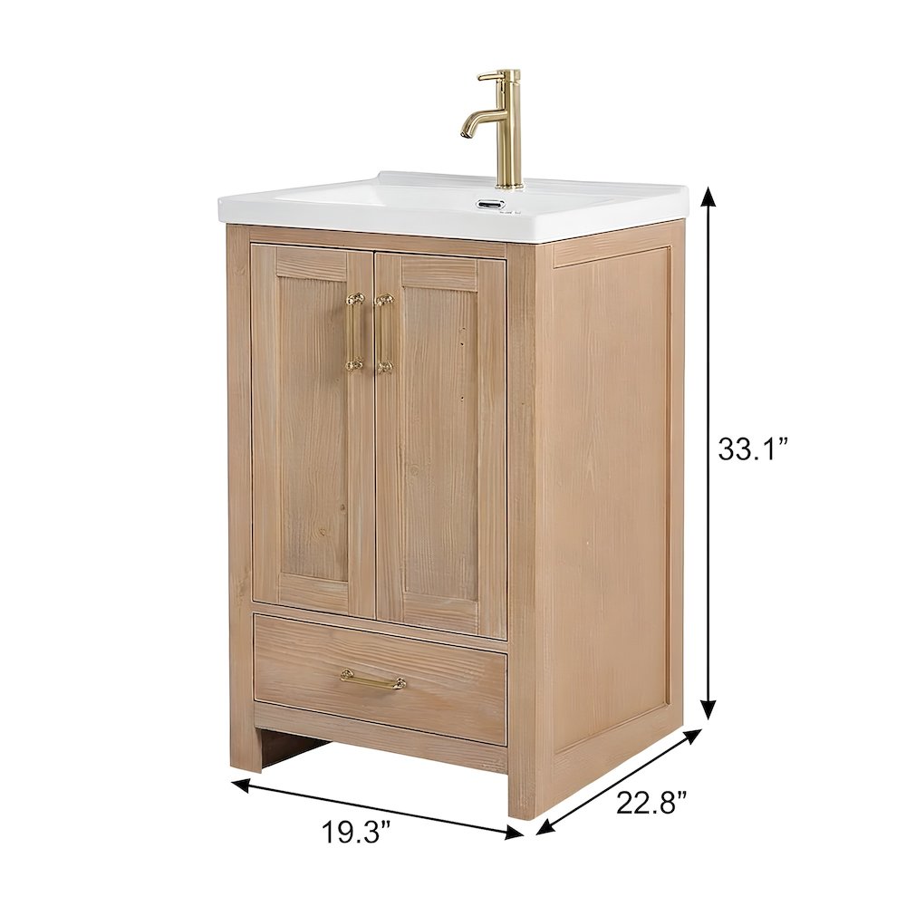 Solid Oak Fir Wood Bathroom Vanity with Drop-In Ceramic Basin Sink Cabinet