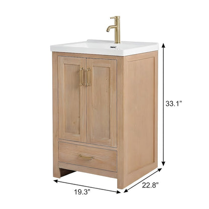 Solid Oak Fir Wood Bathroom Vanity with Drop-In Ceramic Basin Sink Cabinet