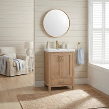 Solid Oak Fir Wood Bathroom Vanity with Drop-In Ceramic Basin Sink Cabinet