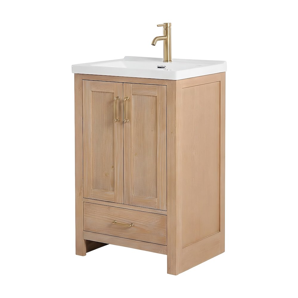 Solid Oak Fir Wood Bathroom Vanity with Drop-In Ceramic Basin Sink Cabinet