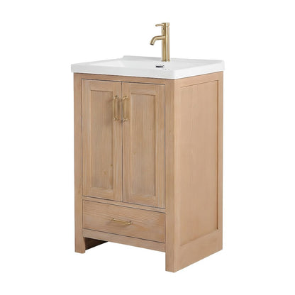 Solid Oak Fir Wood Bathroom Vanity with Drop-In Ceramic Basin Sink Cabinet
