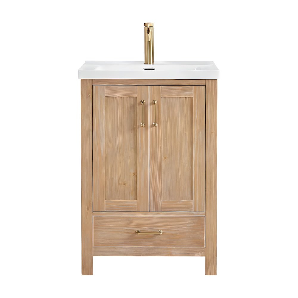 Solid Oak Fir Wood Bathroom Vanity with Drop-In Ceramic Basin Sink Cabinet
