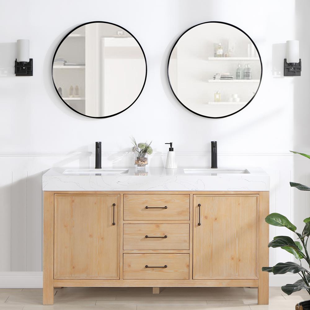 Free-standing Double Bathroom Vanity with Composite top and Mirror