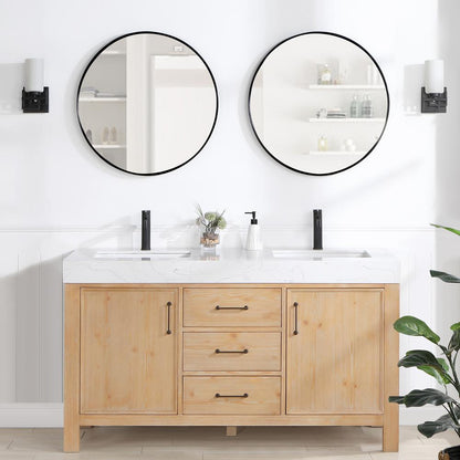 Free-standing Double Bathroom Vanity with Composite top and Mirror