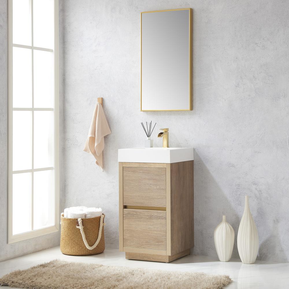 Single Sink Bath Vanity with Composite Integral Square Sink Top and Mirror