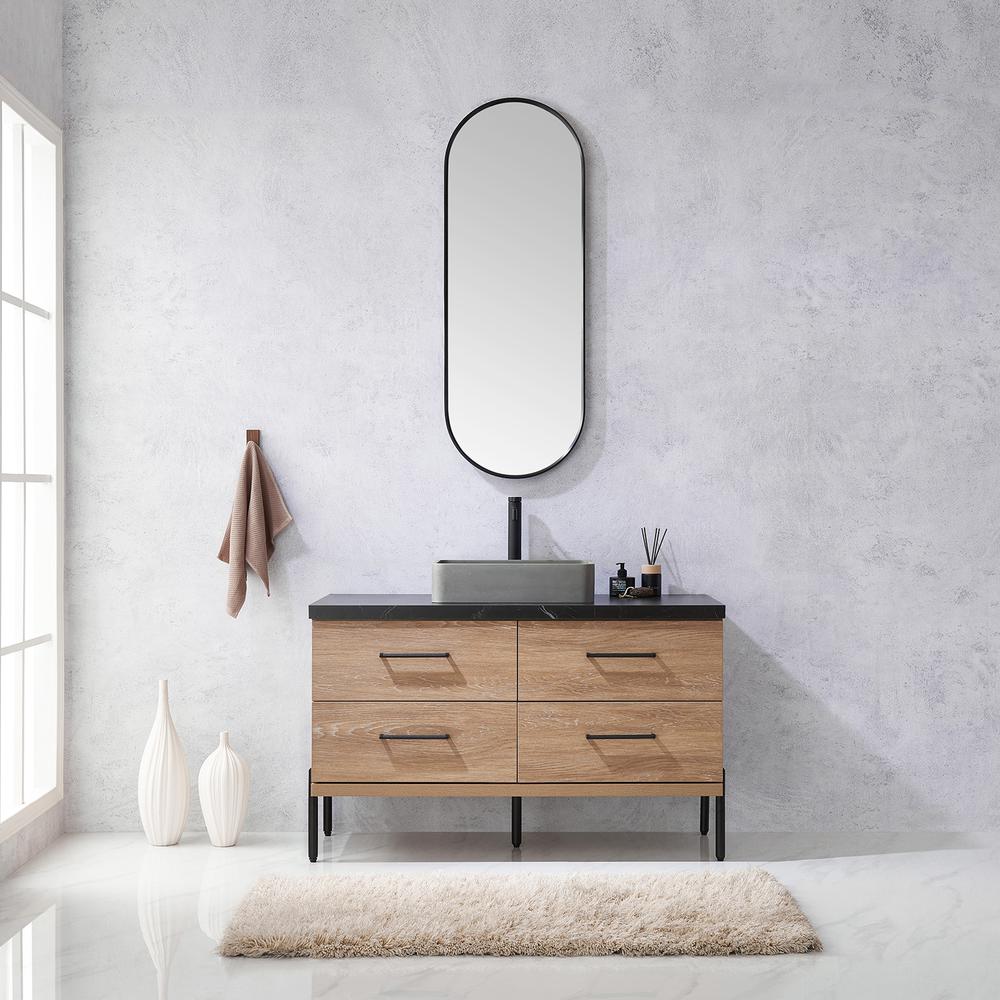 Single Sink Bath Vanity with Sintered Stone Top with Concrete Sink and Mirror