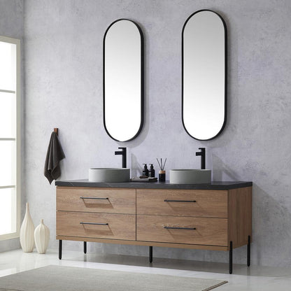Double Sink Bath Vanity with Sintered Stone Top with Concrete Sink and Mirror