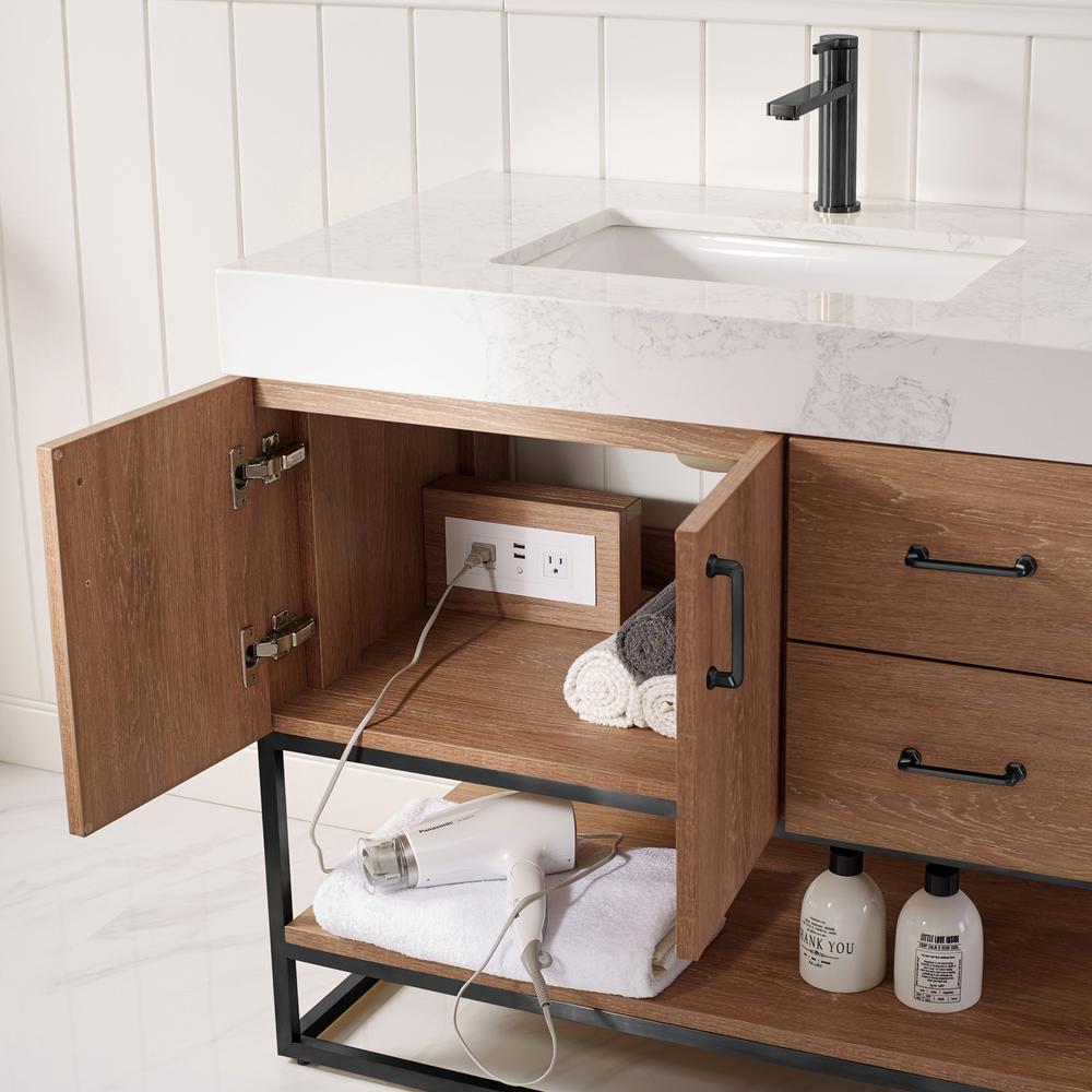 36B" Single Vanity with White Grain Stone Countertop With Mirror