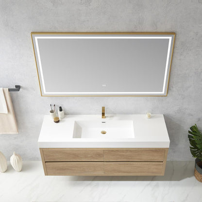 Single Sink Wall-Mount Bath Vanity Composite Integral Sink Top and Mirror