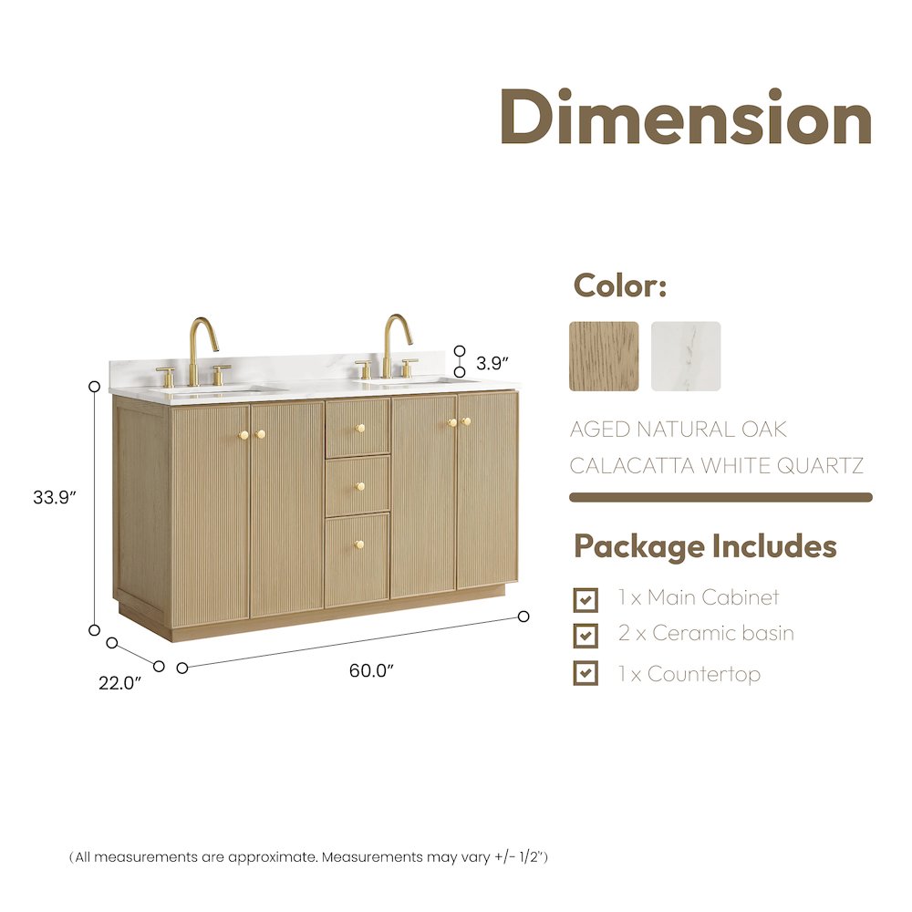 Oza 60M" Free-standing Double Bath Vanity in Aged Natural Oak