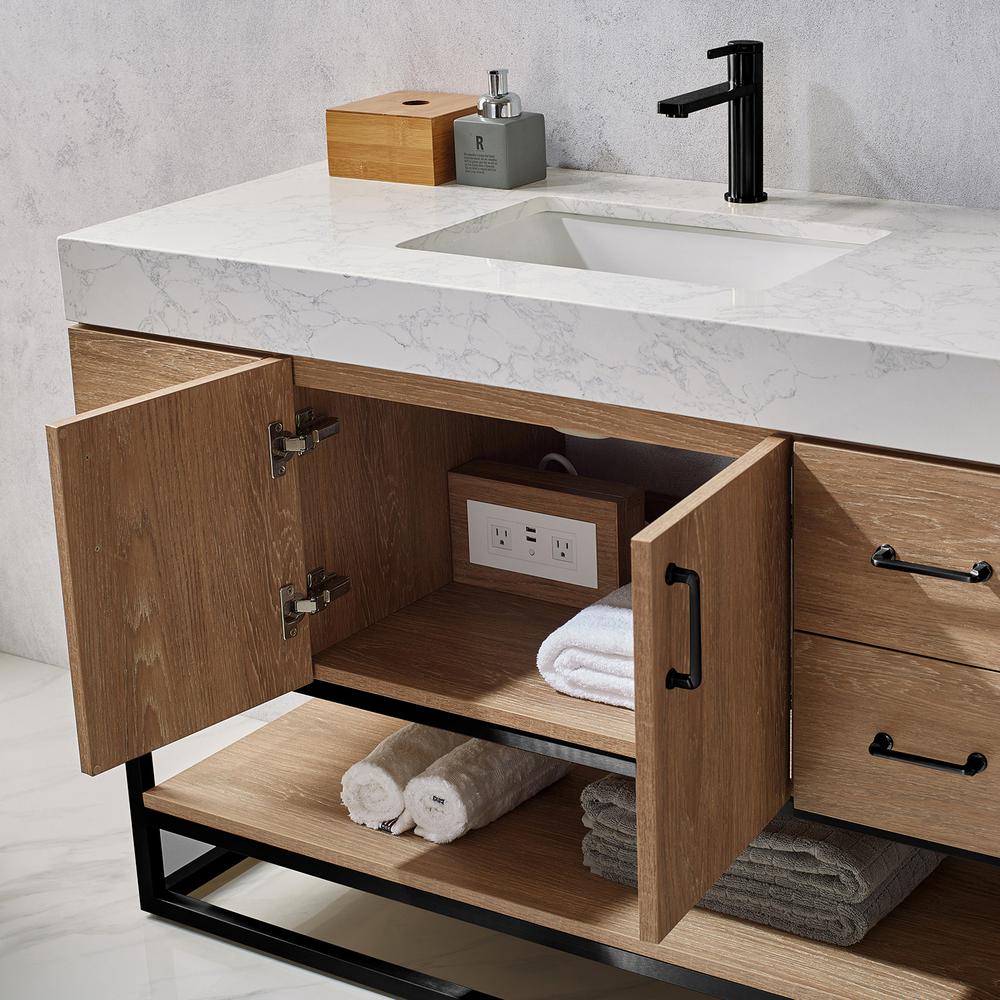 48B" Single Vanity with White Grain Stone Countertop With Mirror