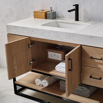 48B" Single Vanity with White Grain Stone Countertop With Mirror