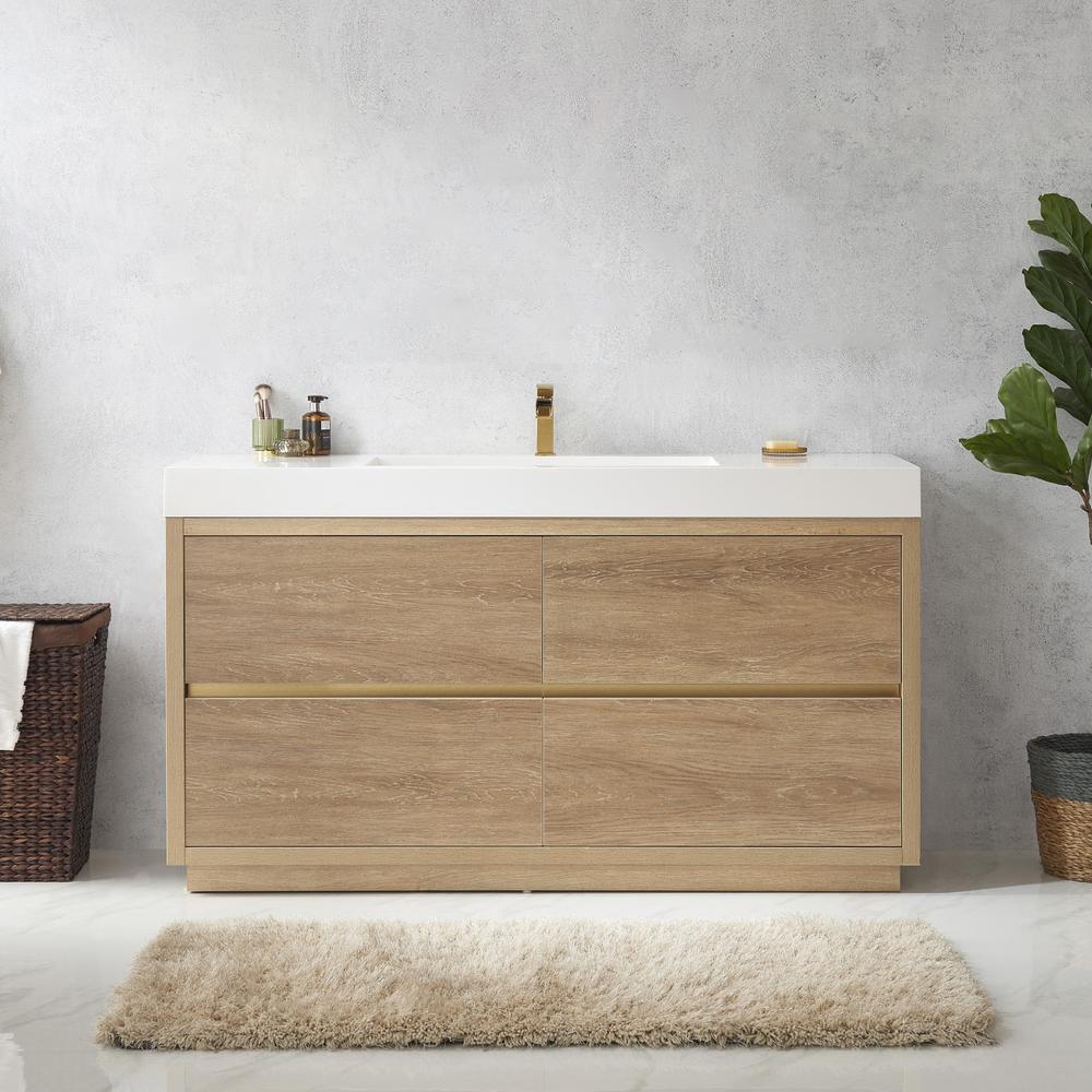 Single Sink Bath Vanity with White Composite Integral Square Sink Top