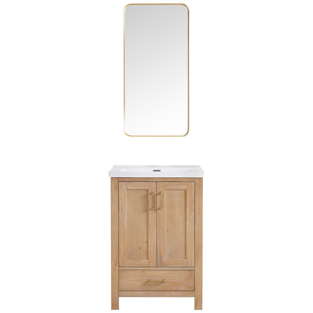 Single Sink Bath Vanity with Drop-In White Ceramic Basin and Mirror
