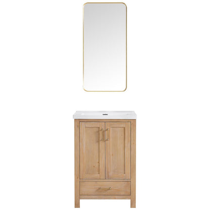 Single Sink Bath Vanity with Drop-In White Ceramic Basin and Mirror