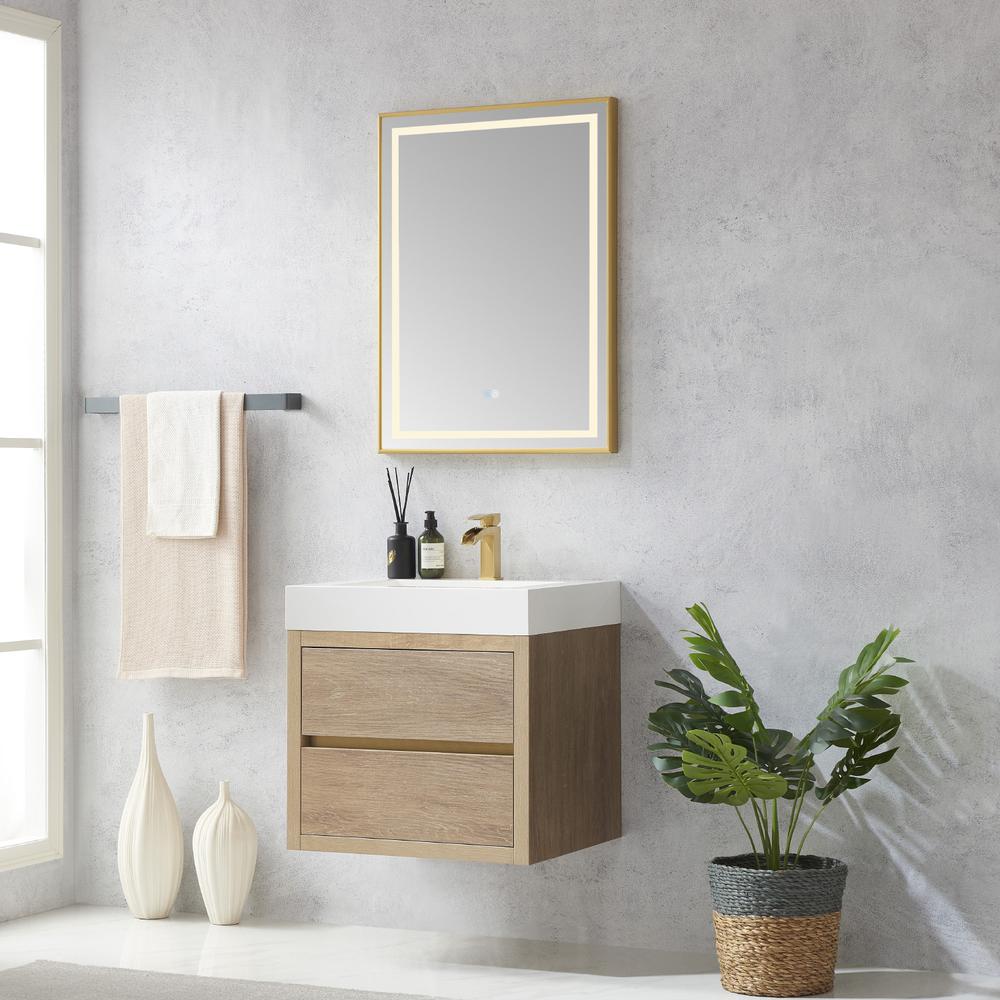 Single Sink Wall-Mount Bath Vanity Composite Integral Square Sink Top, Mirror