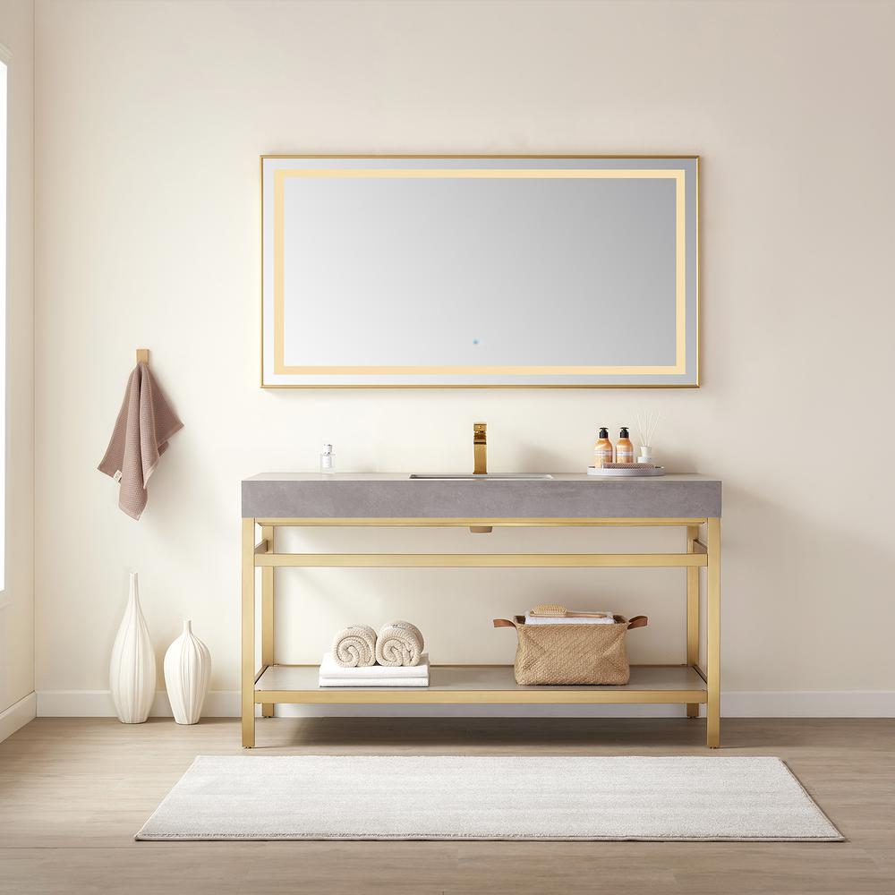 60" Rectangular Aluminum Framed LED Wall Mount Bathroom Vanity Mirror in Gold