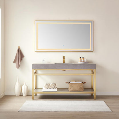 60" Rectangular Aluminum Framed LED Wall Mount Bathroom Vanity Mirror in Gold