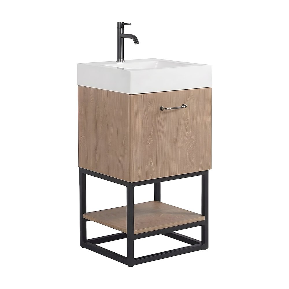 PVC Waterproof Single Bathroom Vanity with Sink and Stone Countertop, Cabinet