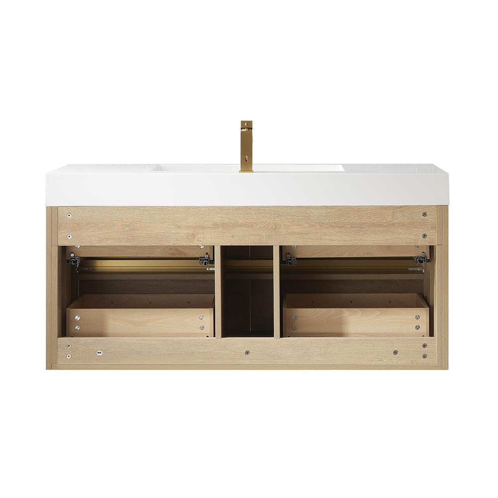 Single Sink Wall-Mount Bath Vanity Composite Integral Square Sink Top, Mirror