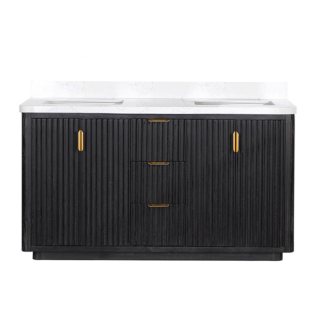 Free-standing Double Bathroom Vanity with Composite top in Lightning White