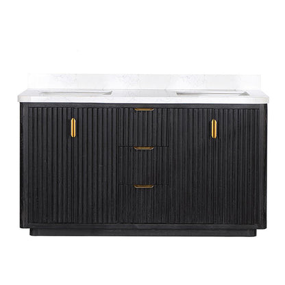 Free-standing Double Bathroom Vanity with Composite top in Lightning White