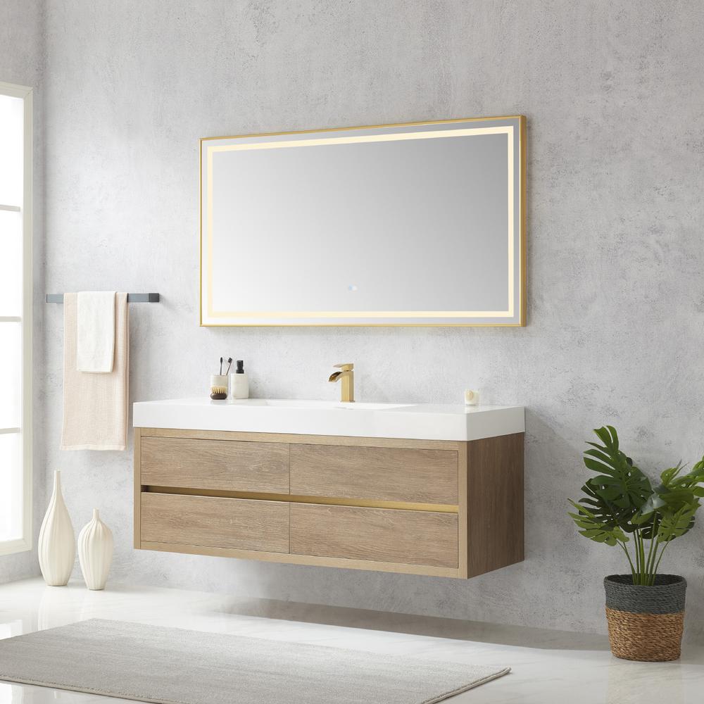 Single Sink Wall-Mount Bath Vanity Composite Integral Sink Top and Mirror
